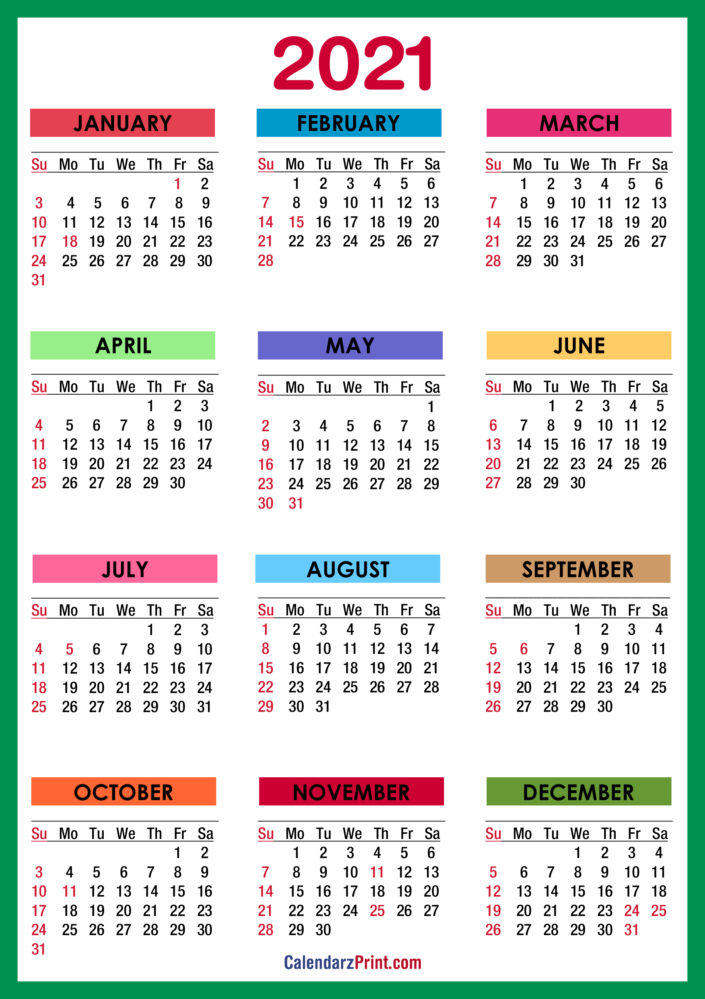 Free Printable 2021 Yearly Calendar With Holidays Free Letter Templates